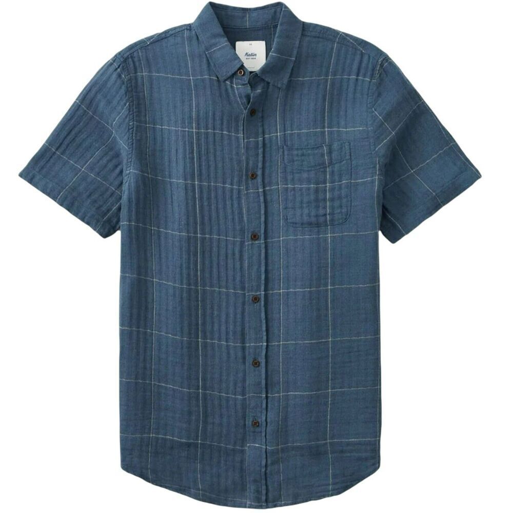 Katin Monty Shirt Baltic Blue Linen/Cotton Blend Short Sleeve Men's Shirt SZ M - Picture 1 of 9